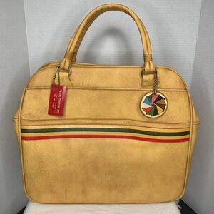 VTG Amelia Earhart Travel Bag by Ventura Mustard Yellow Faux Leather Tote Rare